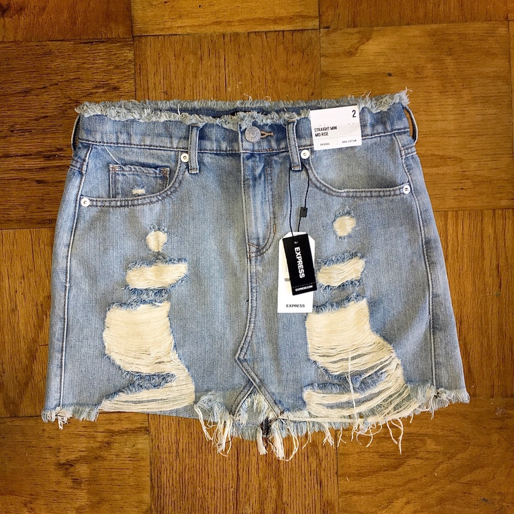 Express Straight Mini Mid Rise Denim/Jean Skirt